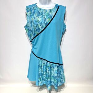 Eleven By Venus Williams Blue Geometric Pattern Ruched Tennis Dress Women Size L